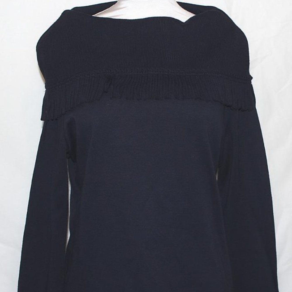 Long Sleeved Black Sweater Pullover Top Fringed Large Collar sz Large